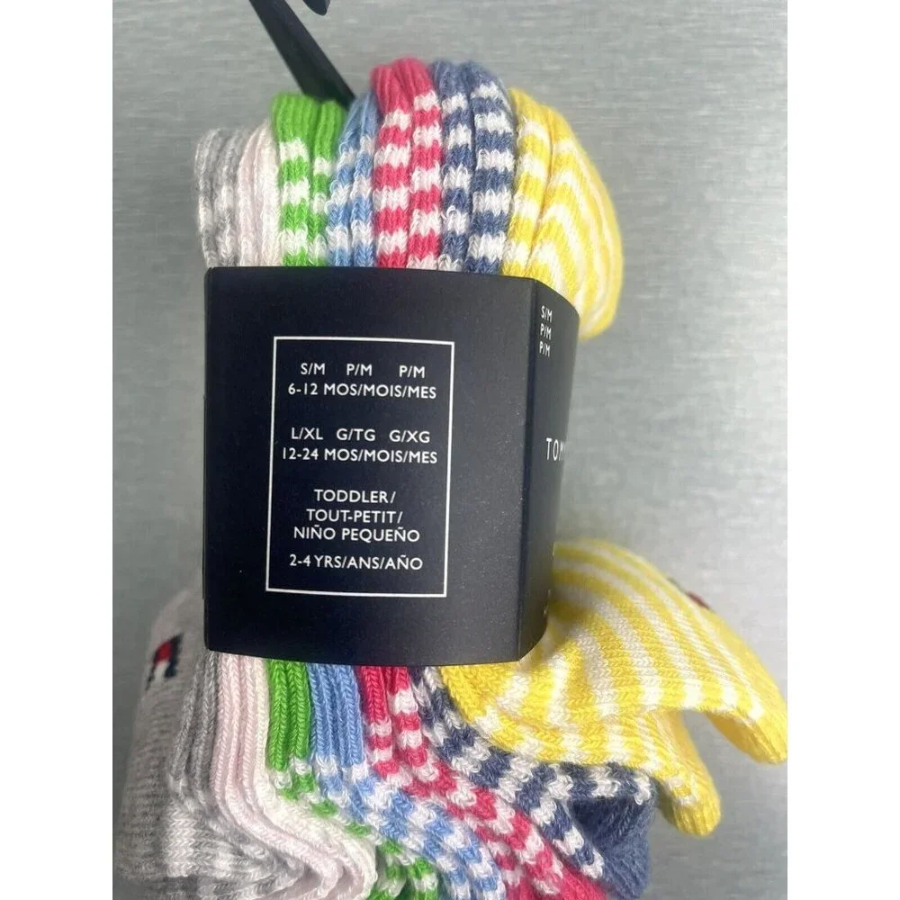 7 PAIRS Tommy Hilfiger Toddlers Infants Socks Cotton Multicolor S/M 6-12 MOS